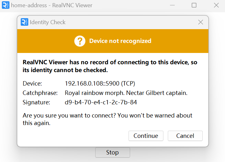 VNC 身份验证窗口预览